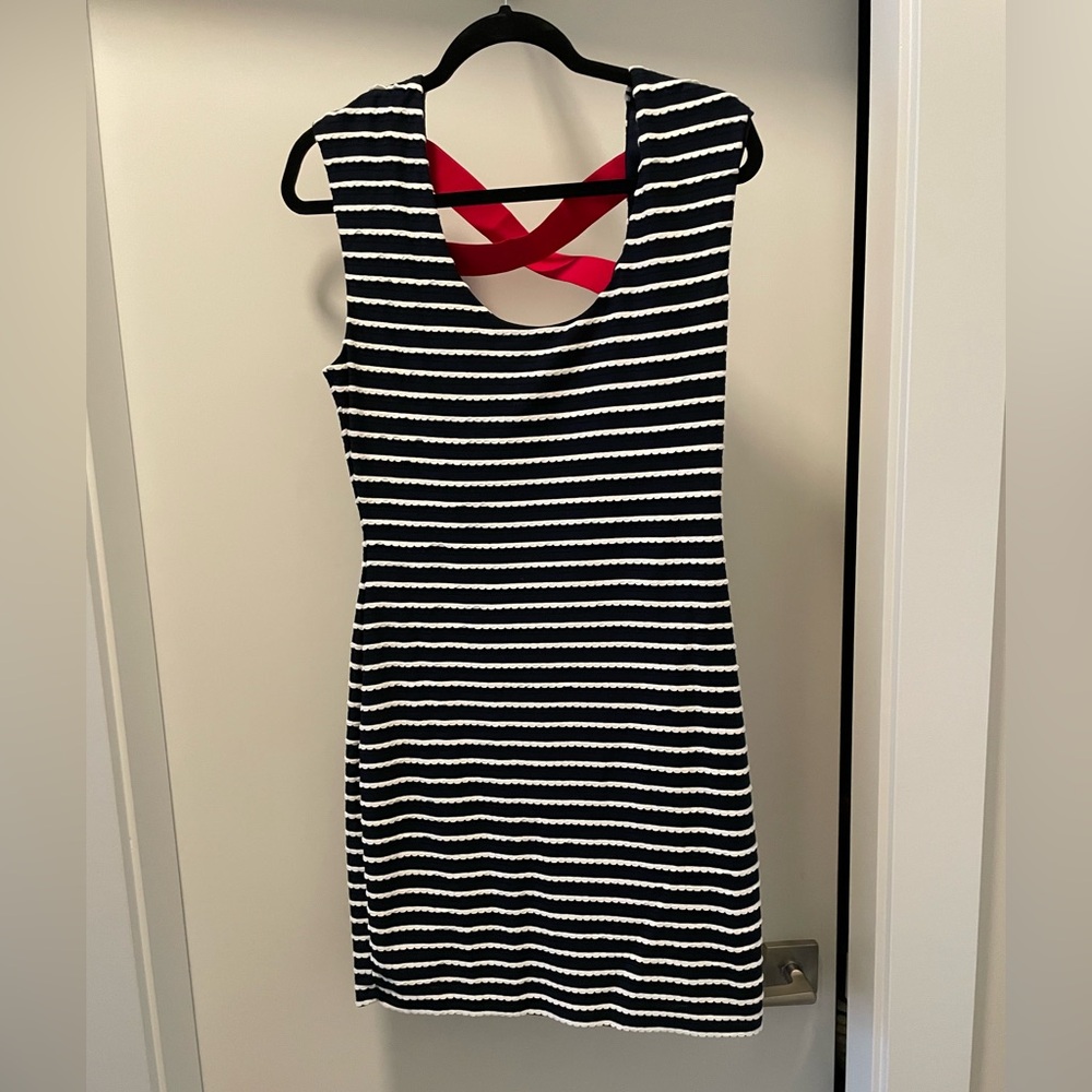 Guess Navy and White Striped Dress with Red Accent